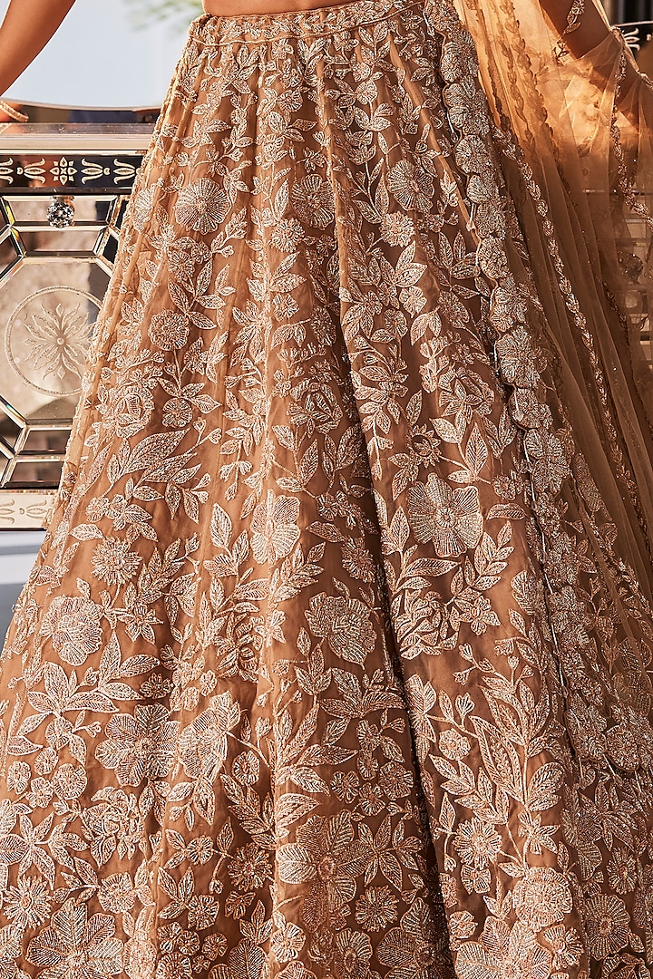 Gold Organza Hand Embroidered Bridal Lehenga Set by Kalighata at Pernia's Pop Up Shop