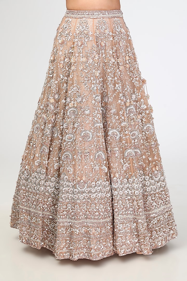 Peach Organza Hand & Machine Embroidered Bridal Lehenga Set by Kalighata at Pernia's Pop Up Shop
