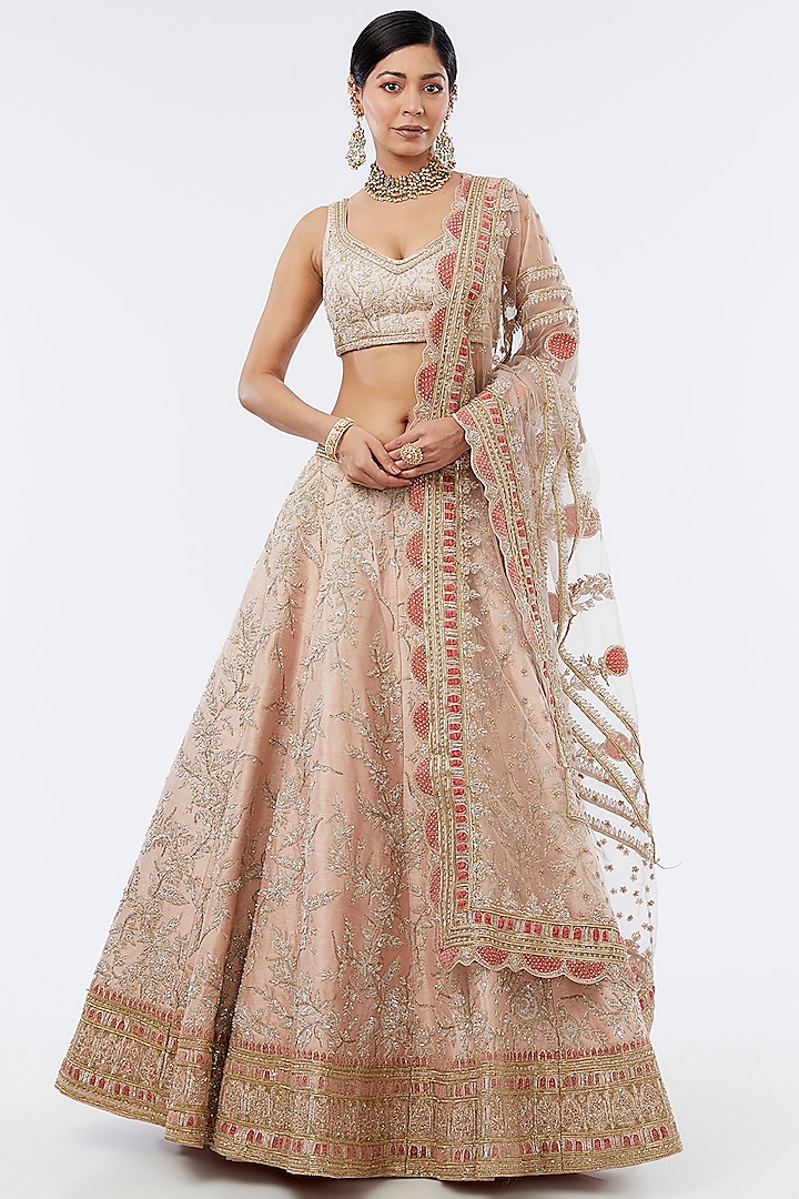 Pink Raw Silk Bridal Lehenga Set by Kalighata at Pernia's Pop Up Shop