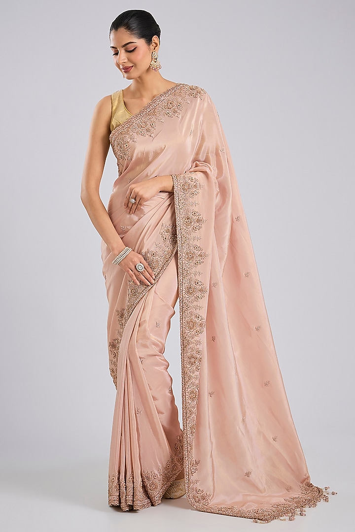 Peach Tissue Reception Saree Set by Kalighata at Pernia's Pop Up Shop