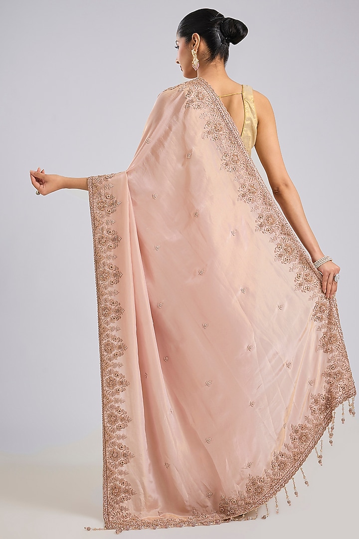 Peach Tissue Bridal Saree Set by Kalighata at Pernia's Pop Up Shop