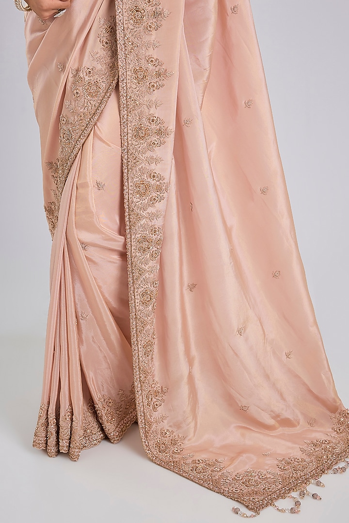 Peach Tissue Bridal Saree Set by Kalighata at Pernia's Pop Up Shop