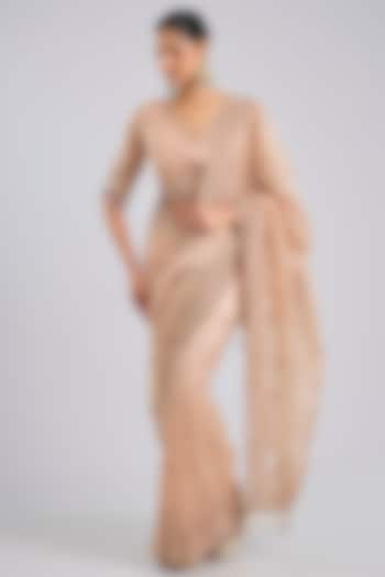 Peach Tissue Reception Saree Set by Kalighata at Pernia's Pop Up Shop