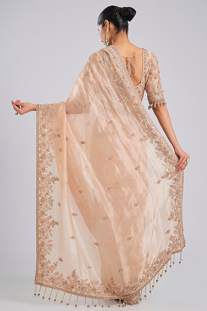 Peach Tissue Reception Saree Set by Kalighata at Pernia's Pop Up Shop