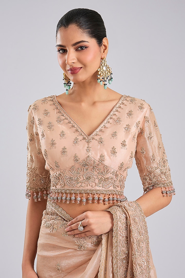 Peach Tissue Reception Saree Set by Kalighata at Pernia's Pop Up Shop