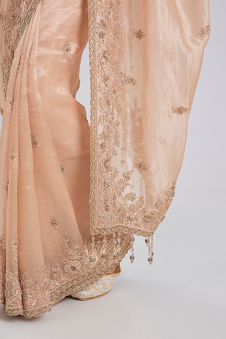Peach Tissue Reception Saree Set by Kalighata at Pernia's Pop Up Shop