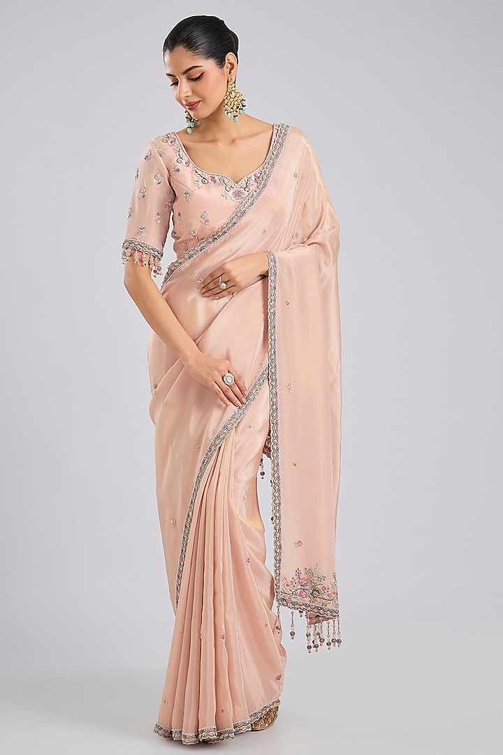 Pink Tissue Wedding Saree Set by Kalighata at Pernia's Pop Up Shop