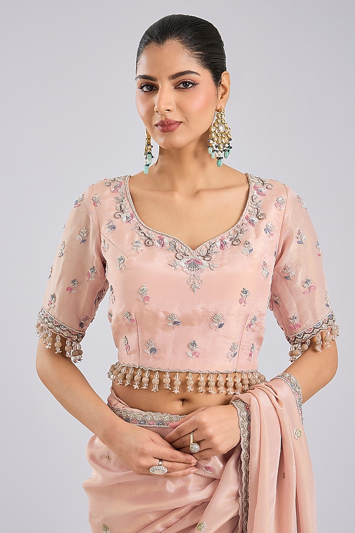 Pink Tissue Wedding Saree Set by Kalighata at Pernia's Pop Up Shop