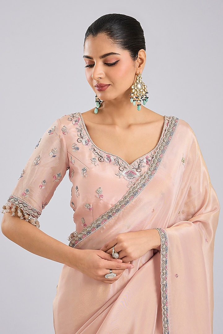 Pink Tissue Wedding Saree Set by Kalighata at Pernia's Pop Up Shop
