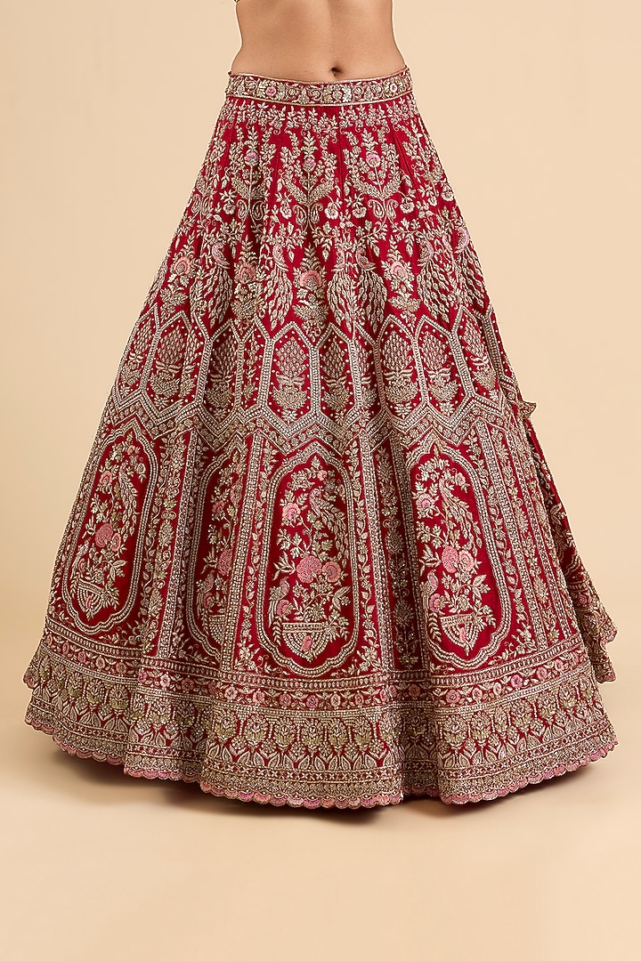Red Raw Silk Bridal Lehenga Set by Kalighata at Pernia's Pop Up Shop