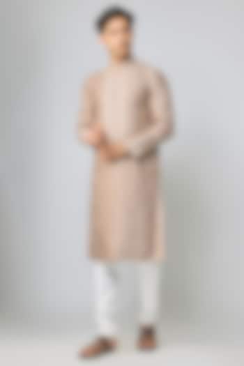 Grey Silk & Chanderi Embroidered Kurta Set by Kalighata Men at Pernia's Pop Up Shop