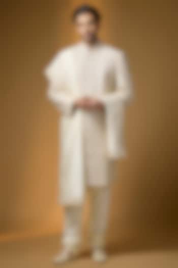 Ivory Groom Sherwani Set by Kalighata Men at Pernia's Pop Up Shop