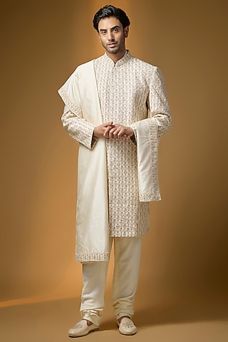 Ivory Sherwani Set by Kalighata Men