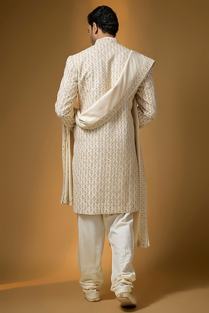 Ivory Groom Sherwani Set by Kalighata Men at Pernia's Pop Up Shop