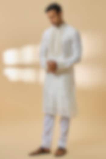 Ivory Silk Chanderi Kurta Set by Kalighata Men at Pernia's Pop Up Shop
