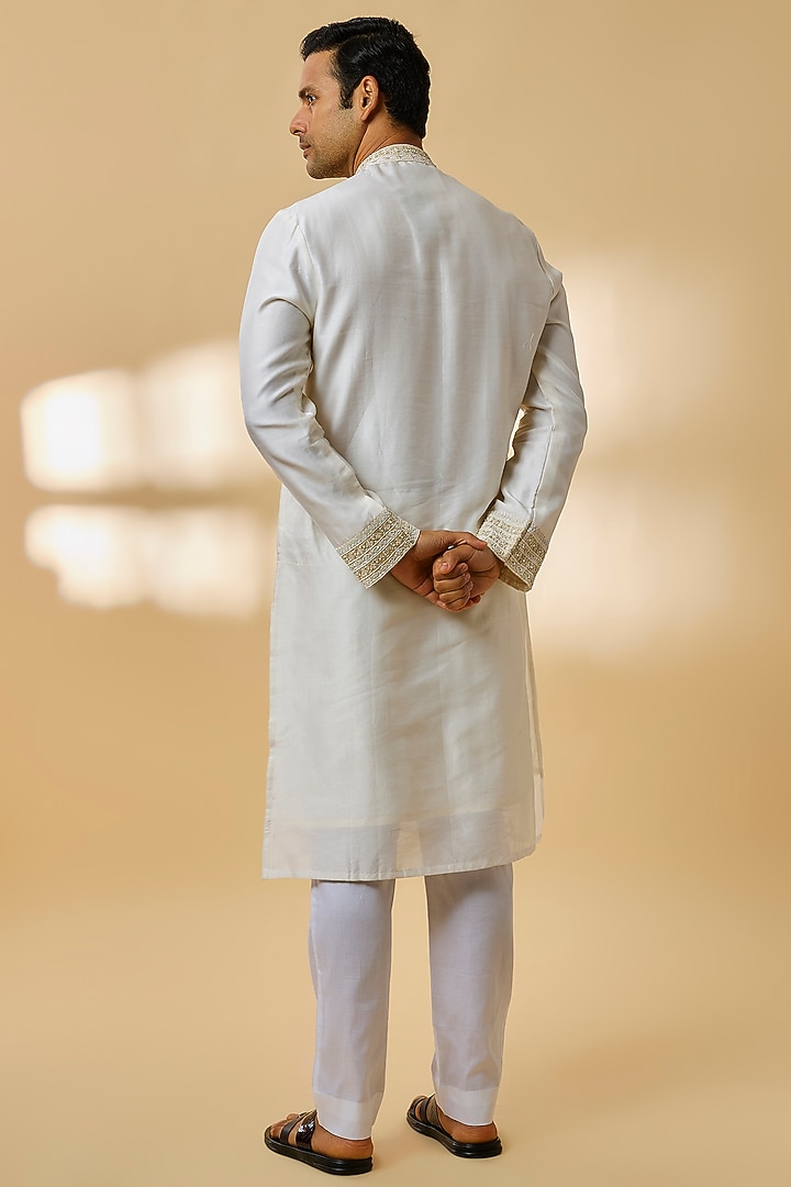 Ivory Silk Chanderi Kurta Set by Kalighata Men at Pernia's Pop Up Shop