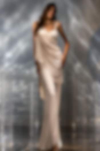 Ivory Satin Sheer Cape Set by Kalighata Pret at Pernia's Pop Up Shop
