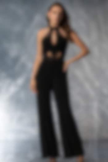 Black Satin Jumpsuit by Kalighata Pret at Pernia's Pop Up Shop