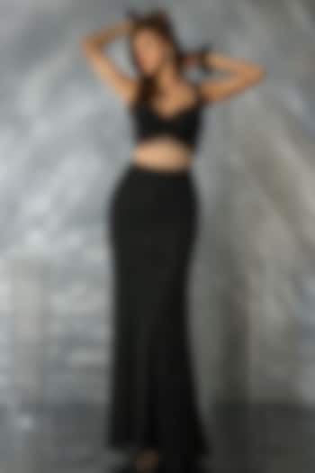 Black Silk Satin & Net Mermaid Skirt Set by Kalighata Pret at Pernia's Pop Up Shop