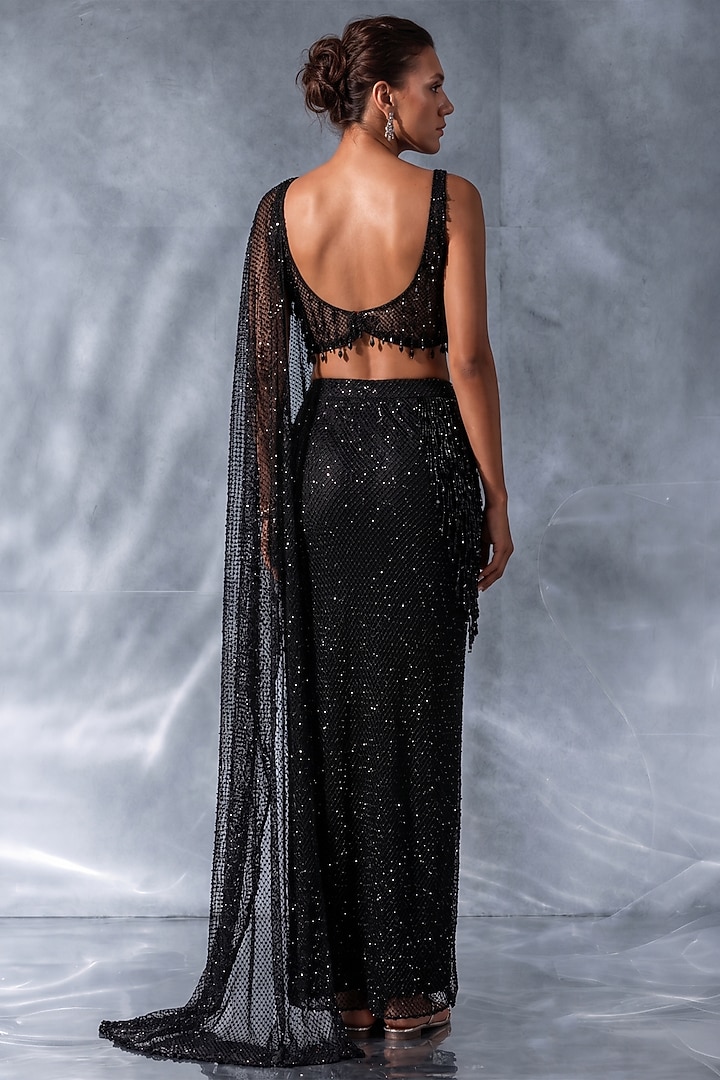 Black Silk Satin & Net Mermaid Skirt Set by Kalighata Pret at Pernia's Pop Up Shop