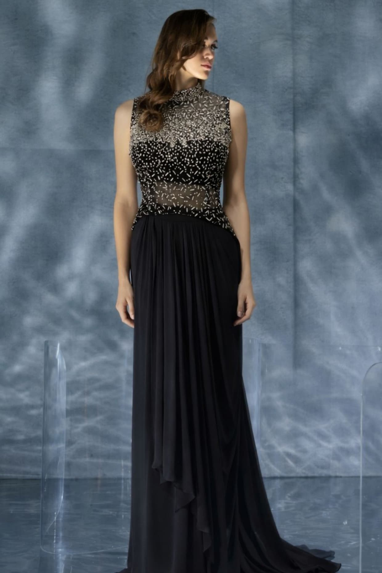 Kalighata Pret Black Organza Draped Skirt Set