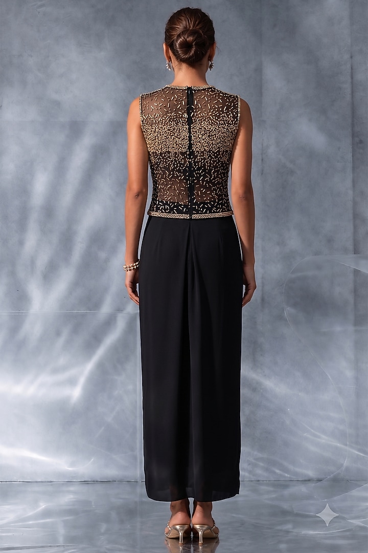 Black Organza Draped Skirt Set by Kalighata Pret at Pernia's Pop Up Shop
