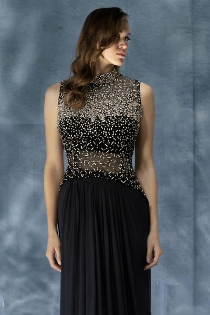 Black Organza Draped Skirt Set by Kalighata Pret at Pernia's Pop Up Shop