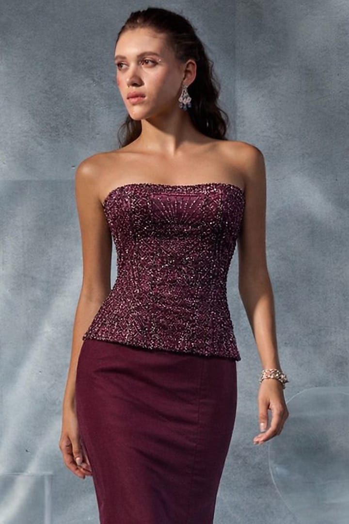 Wine Organza Silk Skirt Set by Kalighata Pret at Pernia's Pop Up Shop