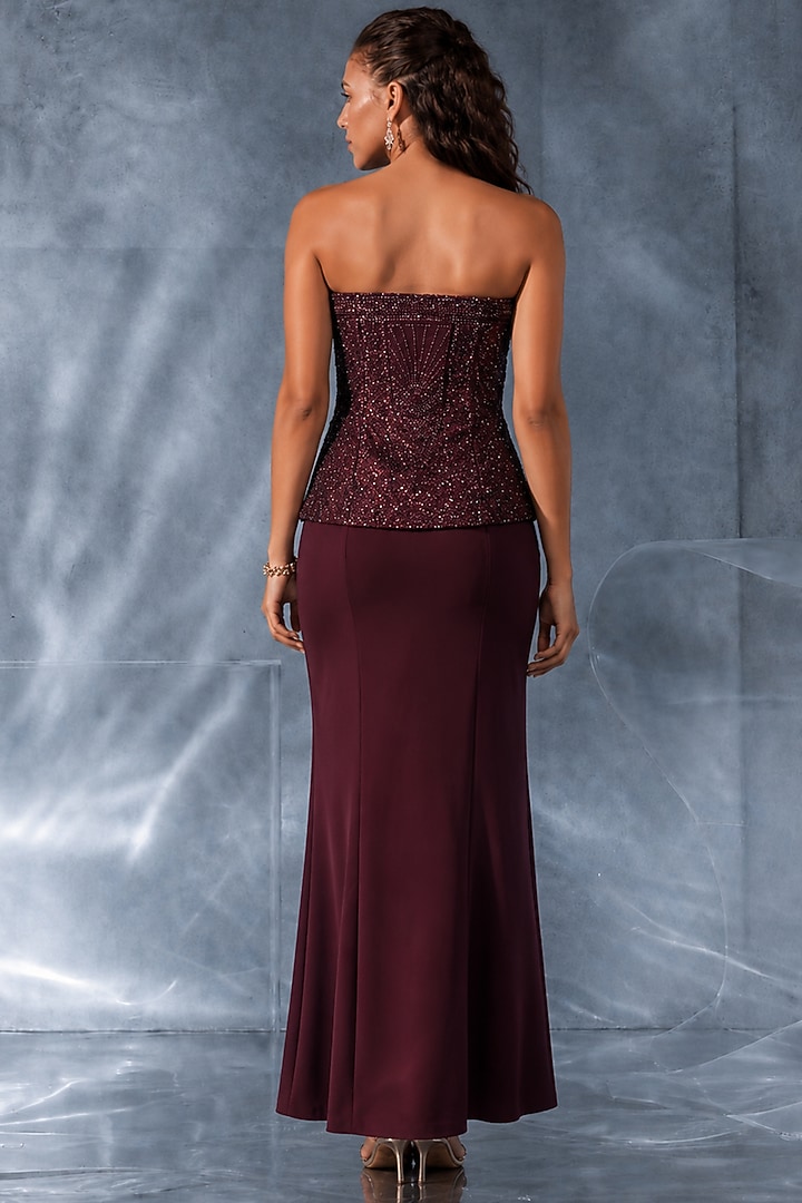Wine Organza Silk Skirt Set by Kalighata Pret at Pernia's Pop Up Shop