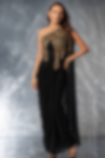 Black Silk Satin Skirt Set by Kalighata Pret at Pernia's Pop Up Shop