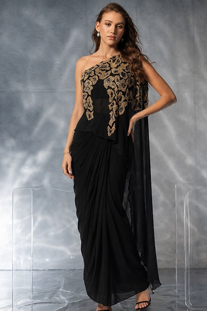 Black Silk Satin Skirt Set by Kalighata Pret at Pernia's Pop Up Shop