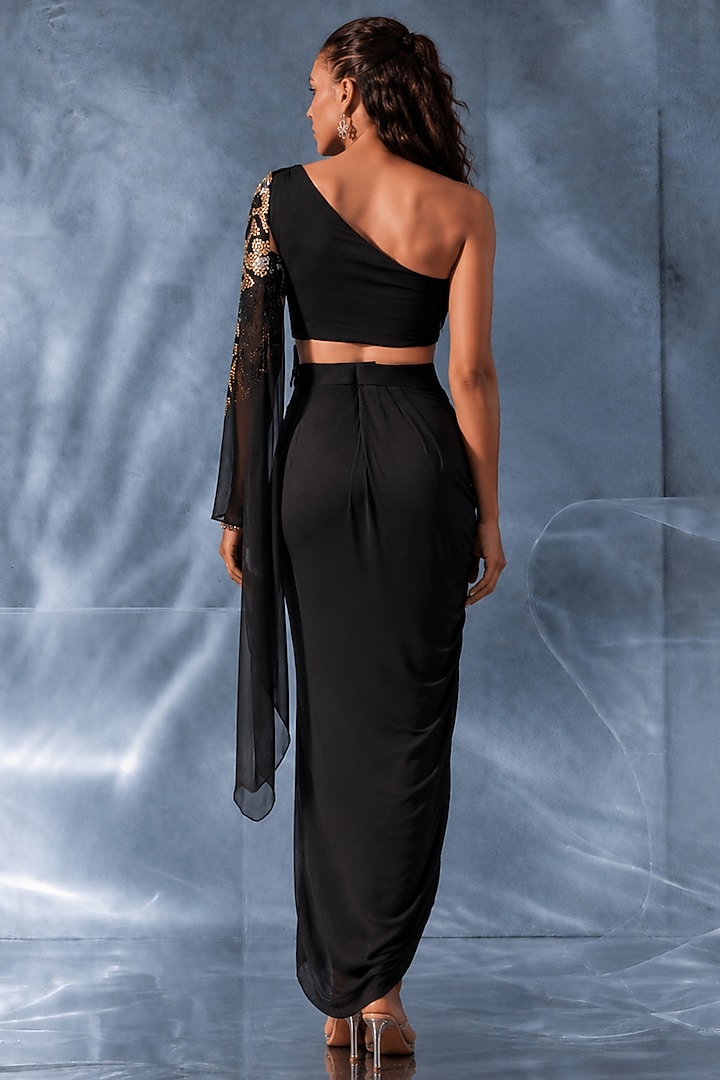 Black Silk Satin Skirt Set by Kalighata Pret at Pernia's Pop Up Shop