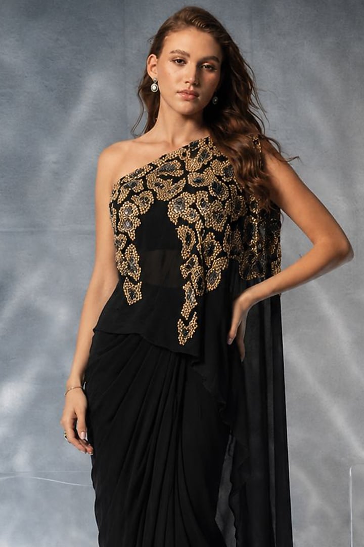 Black Silk Satin Skirt Set by Kalighata Pret at Pernia's Pop Up Shop