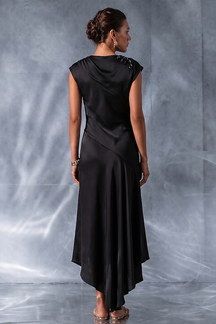 Black Silk Satin Vacation Dress by Kalighata Pret at Pernia's Pop Up Shop