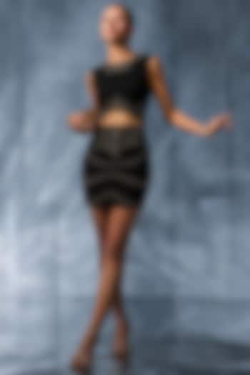 Black Viscose Moss Crepe & Cotton Lycra Cocktail Dress by Kalighata Pret at Pernia's Pop Up Shop