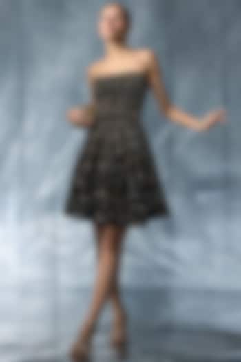 Black Silk Satin Peplum Mini Cocktail Dress by Kalighata Pret at Pernia's Pop Up Shop