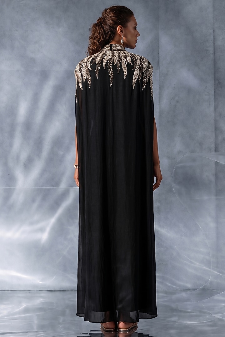 Black Crepe Crushed Engagement Gown With Cape by Kalighata Pret at Pernia's Pop Up Shop