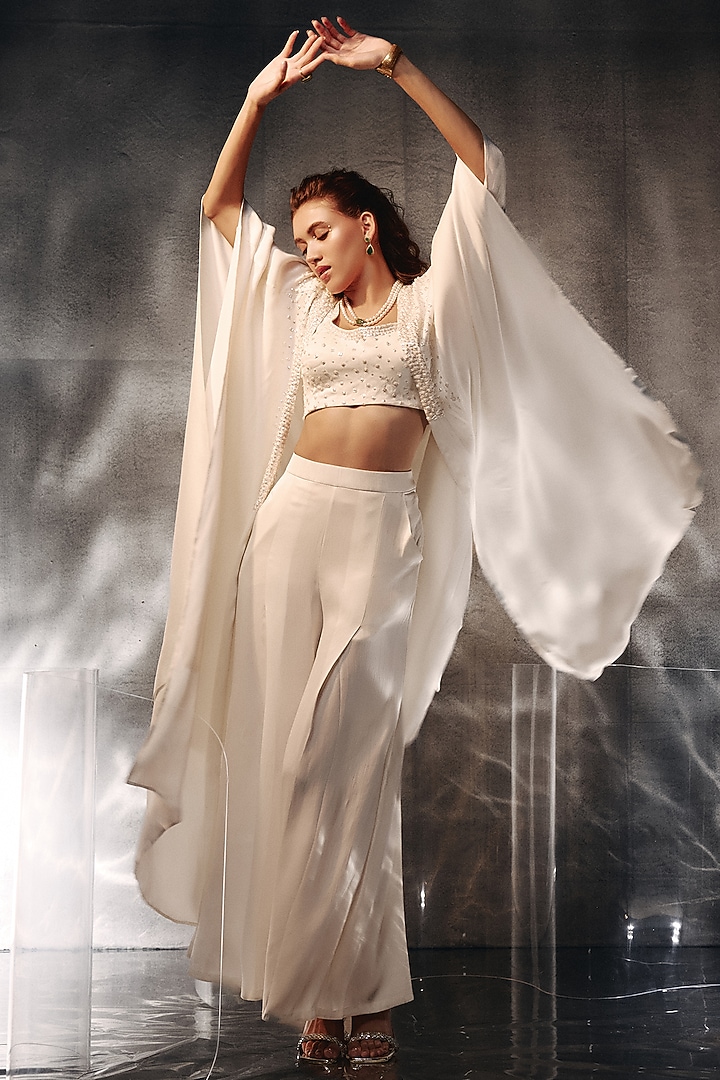 Ivory Satin Cape Set by Kalighata Pret at Pernia's Pop Up Shop