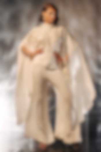 Ivory Satin Flyer Pant Set by Kalighata Pret at Pernia's Pop Up Shop