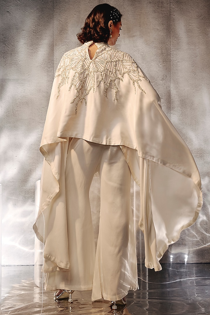 Ivory Satin Flyer Pant Set by Kalighata Pret at Pernia's Pop Up Shop