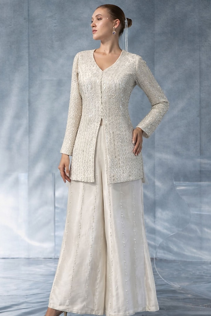 White Tissue Wedding Sharara Set by Kalighata Pret at Pernia's Pop Up Shop