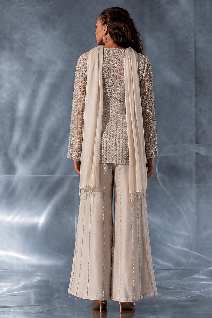 White Tissue Wedding Sharara Set by Kalighata Pret at Pernia's Pop Up Shop