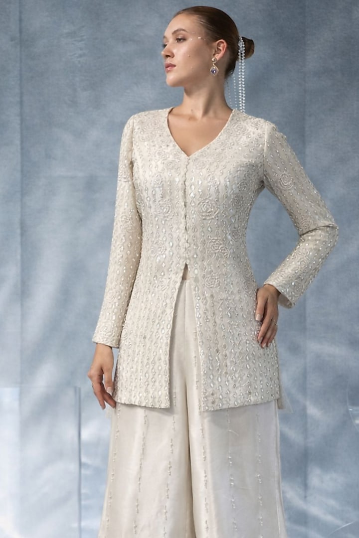 White Tissue Wedding Sharara Set by Kalighata Pret at Pernia's Pop Up Shop