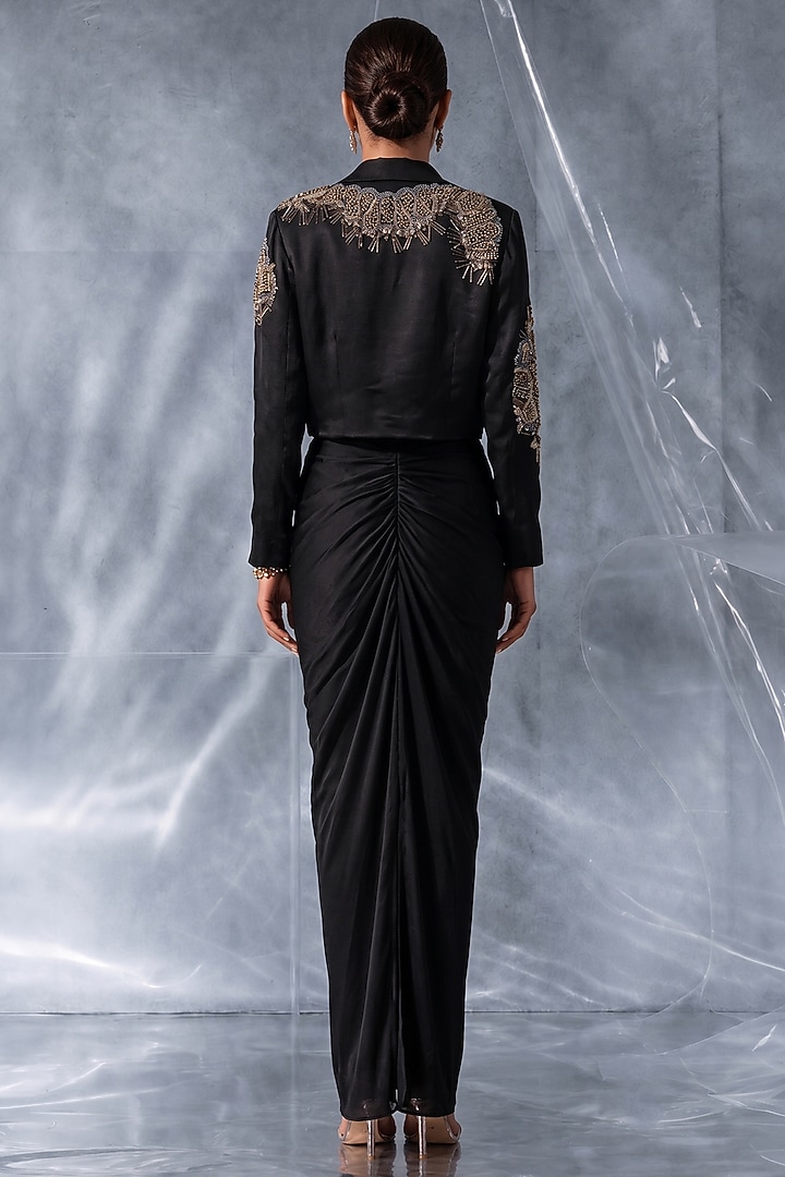 Black Satin Skirt Set by Kalighata Pret at Pernia's Pop Up Shop