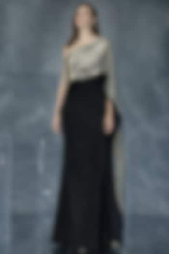 Black Double Georgette One-Shoulder Layered Vacation Dress by Kalighata Pret at Pernia's Pop Up Shop