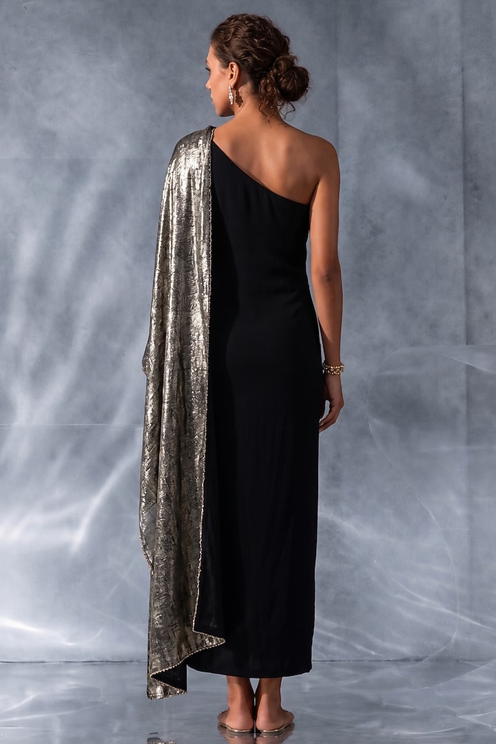 Black Double Georgette One-Shoulder Layered Vacation Dress by Kalighata Pret at Pernia's Pop Up Shop