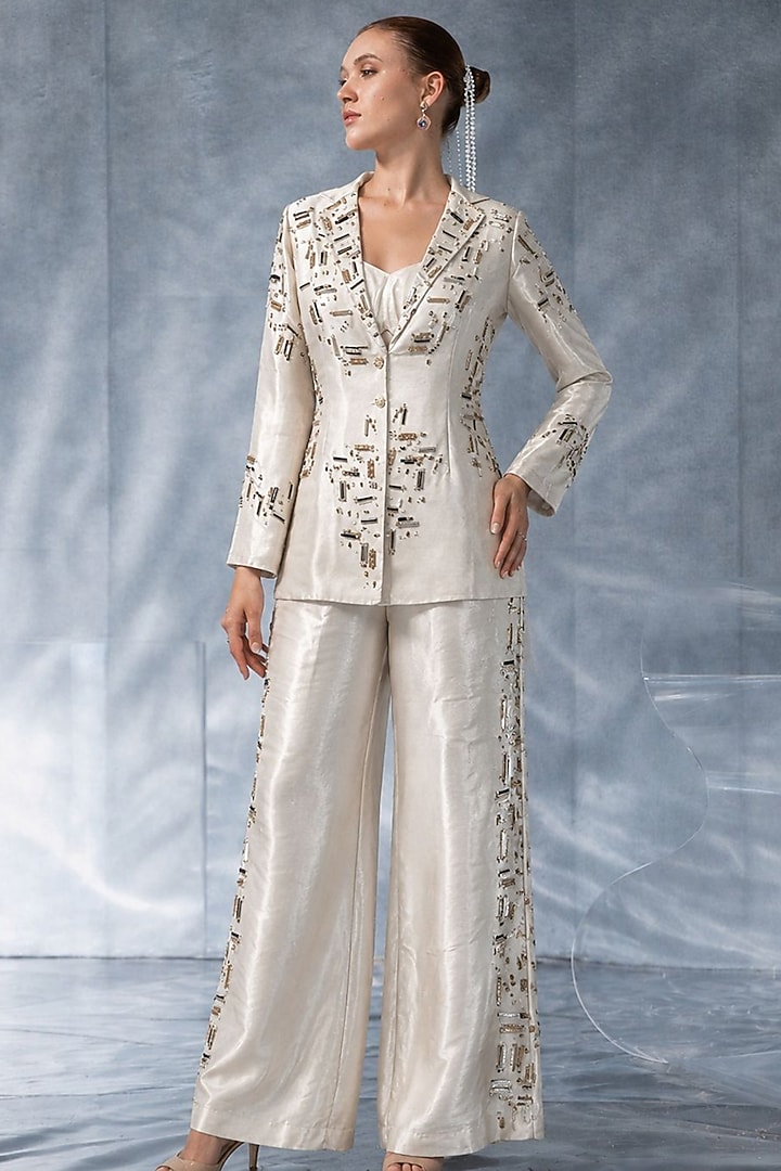 Ivory Tissue Jacket Set by Kalighata Pret at Pernia's Pop Up Shop