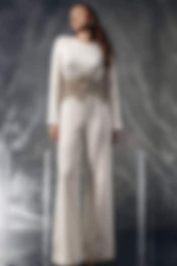White Satin Jumpsuit by Kalighata Pret at Pernia's Pop Up Shop