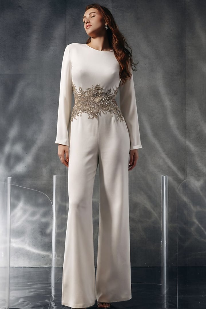 White Satin Jumpsuit by Kalighata Pret at Pernia's Pop Up Shop