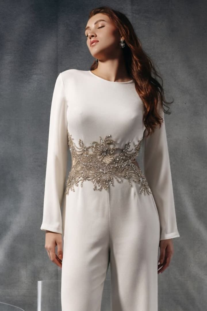 White Satin Jumpsuit by Kalighata Pret at Pernia's Pop Up Shop